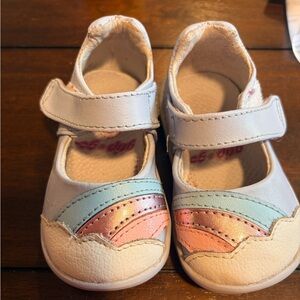 pediped White Mary Jane Shoes with Pink, Mint & Peach Accents